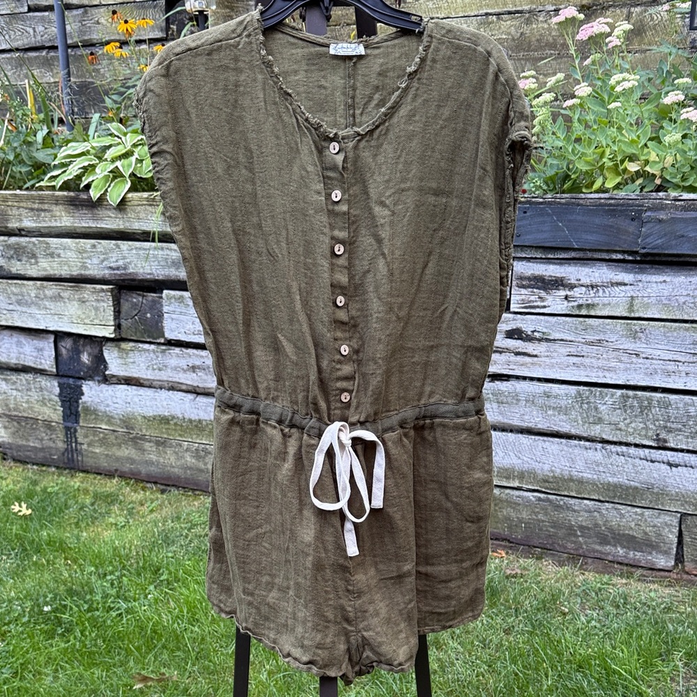 Free People Olive Green Button-Up Romper